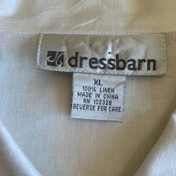 100% Linen Tunic Shirt Jacket Embroidered Flamingo Palm Women’s XL White Preppy - Picture 3 of 15